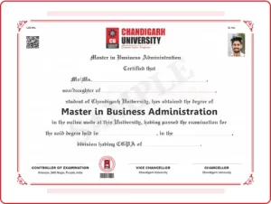 Chandigarh University Online MBA Certificate Sample