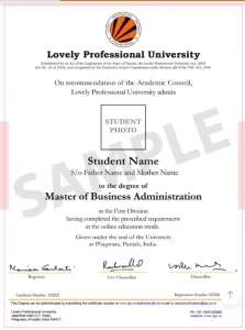 LPU Online MBA degree sample