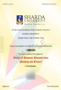 sharda university online mba certificate sample