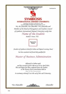 symbiosis online mba certificate sample